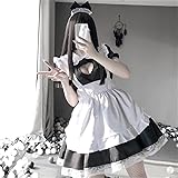 [harukita] メイド服 コスプレ セット セクシー 仮装 エプロン セクシー ロリータ 衣装 ランジェリー ベビードール フリーサイズ 3点セット（黒のワンピース, フリルエプロン, ネコ耳カチューシャ）…