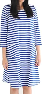 Amazon Co Jp Marimekko マリメッコ Tasaraita Tiia 七分袖 ボーダーワンピース Sサイズ ホワイト ブルー 服 ファッション小物