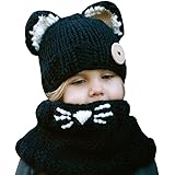 [よキーよ] ニット帽 マフラー 2点セット キッズ ネコ 暖かくて可愛い猫ちゃんのセット 男の子 女の子 男女児 秋冬 防寒 防風 スタイリッシュ 楽しみ3色