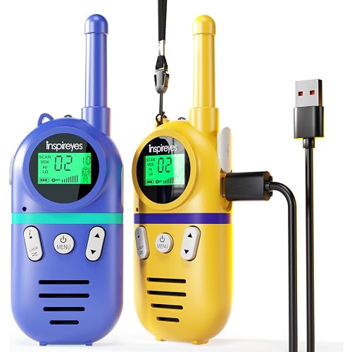 Inspireyes Walkie Talkies for Kids Rechargeable 2 Pack, 48 Hours Working Time 3 Miles Range 22 Channels, Birthday for Boys Gi