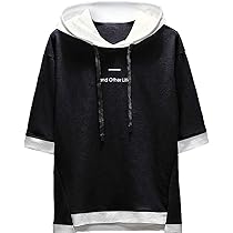 Black & White 半フード付きパーカー半袖　未使用 Amazon.co.jp: [foveitaa] 夏服 メンズ Tシャツ 半袖 無地 五分袖