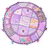 IndianボヘミアンパッチWork Pouf、ラウンドスツールオットマン足カバー、ラウンドオットマンカバーリビング部屋Poufホーム装飾パッチワークPouf、Ottoman Pouf床椅子Poufカ