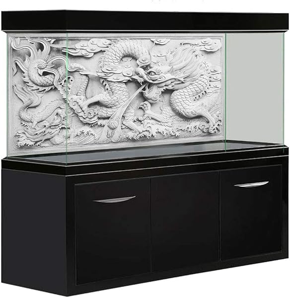 61x41 cm 水族館の背景 3D効果 水中ポスター ハイビジョン双面竜 バックスクリーン 水槽の飾り グレー - 1