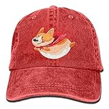 大人 デニム キャップフライング 太い コーギー 今季最新 登山 レジャー・キャップ 柔らかい 紫外線対策 日よけ 小顔効果 プリント付き 無地 レッド