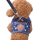 Yunt 犬 ハーネス デニム　さんぽ 首輪 散歩 ワンちゃん ベスト お出かけ　チワワ ハーネス 胴輪　リード　Ｃ星柄　S/M/L/XL
