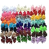 Arlai ワニ口クリップ 髪留めリボン 子ども用 3インチ グログラン リボン ヘアー クリップ 48個