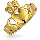 [Bling Jewelry] 男女兼用の心バンド BFF ケルトのアイルランドの友情のカップルの約束の Claddagh リングを人の女性のための銀の金の調子のステンレス鋼のカスタマイズ可能個人化します。