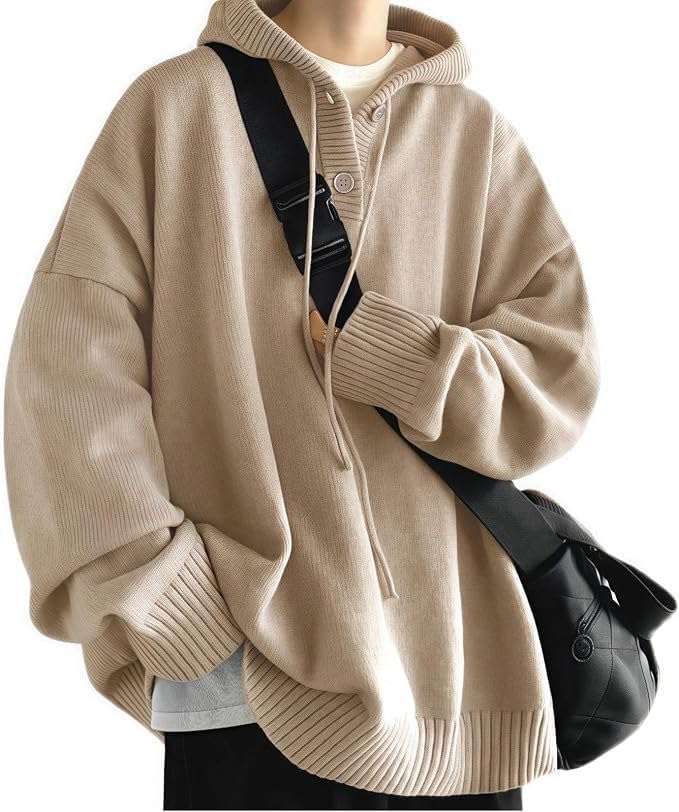 [FJLTDCP] パーカー メンズ 長袖ニット セーター プルオーバー 無地 フード付き 秋服 おしゃれ 大きいサイズ | トップス ゆったり カジュアル 厚手 暖かい 防寒 体型カバー 春 秋 冬服 男女兼用