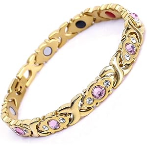 Hottime ブレスレット ゲルマニウム 腕輪 ブレスレット レディース 純チタン製 抗疲労 睡眠改善 磁気 健康 ゴールド【サイズ調整工具が付属】