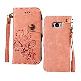 Galaxy S8 Plus ケース,COOSTOREJPレトロエンボス加工ローズFlorals PUレザーケース磁気カードウォレット+取り外し可能な手首ストラップのデザインは、に適用するSamsun