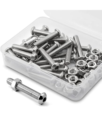 Glarks 100-Piece M6 Furniture Barrel Nut & Bolt Assortment – 5 Lengths (40-80mm) Nickel-Plated Hex Socket Cap Screws With 50 Nuts