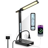 8IN1多機能 デスクライト テーブルランプ 学習机 USB Type-C端子 AC電源2口付き 電力出力 600ルーメン 90Ra演色度 タイマー機能 ナイトライト 時計付き LCDディスプレイ 日付/時刻/曜日/温度表示 タッチセンサー 折り畳み