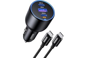 UGREEN 130W Laptop USB C Car Charger Fast Charging, 3 Ports Cigarette Lighter Adapter, PD3.0/QC4.0/PPS 45W, LED Light, Compatible with MacBook, iPad, iPhone 17, Galaxy S25 S24, with a 100W USB C Cable