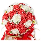 【F-grip】 ウェディング ブーケ アートフラワー バラ プレゼント 母の日 (ホワイト・レッド)