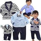 おしゃれ ボーダージャケット 秋冬 蝶ネクタイ 蝶タイ男の子 ロンパース スーツ フォーマル 子供服 半袖 結婚式 七五三 お食い初め　新生児 幼児 出産祝い 撮影 記念日 誕生日 ハーフバースデー　