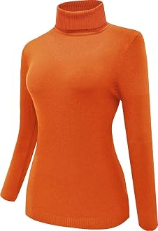 Women Orange Purple Turtleneck Sweater 