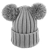 MIOIM ニット帽 キッズ ニットキャップ ポンポン付き 毛糸帽 男の子 女の子 折り返し 無地 ヒップホップ ベビー 帽子