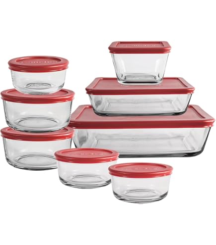 Amazon | Anchor Hocking クラシックガラス食品保存容器 蓋付き レッド
