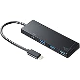 サンワサプライ USB Type-C ハブ(USB3.1 Gen1 Aコネクタ メス×3/USB Type-Cコネクタ メス×1ポート) バスパワー/セルフパワー ブラック USB-3TCH8BK