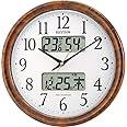 リズム(RHYTHM) 掛け時計 電波時計 アナログ ピュアカレンダーM617SR 暗所 ライト 自動 点灯 カレンダー 温度 ・ 湿度 表示 茶 (木目仕上げ) 4FY617SR23