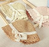 2-6歳女ベビー/子供用春夏帽子/ストローハット/麦わら帽子/ハット/キャップ/太陽帽 50-52cm日焼け止め (ベージュ)