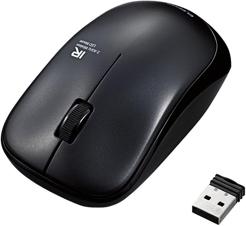 エレコム マウス ワイヤレス (レシーバー付属) Mサイズ 3ボタン IRセンサー 省電力 ブラック M-IR07DRBK