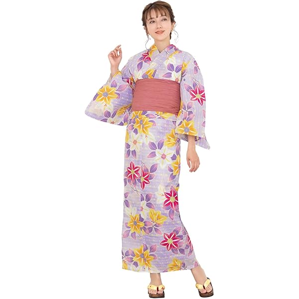 浴衣、帯セット 浴衣・帯セット】 生成りに七宝縞 フリーサイズ ファッション