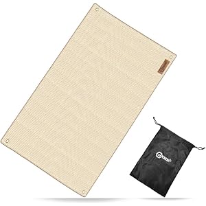 焚き火シート 耐火 耐熱 防炎 溶接 ガラス繊維 薪ストーブ バーベキューコンロ サイズ:98x61cm 収納袋付