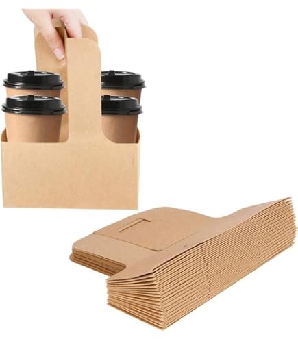 B>2</b> <b>Cup</b> <b>Disposable</b> <b>Drink</b> <b>Carrier</b> <b>with Handle</b>, <b>Supkiir</b> <b>Kraft</b - View #6