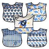 グリーンスプラウツ green sprouts お食事エプロン スタイ よだれかけ ビブ 防水 ポケット付 保育園 5枚セット 9-18ヶ月 ロケットブルー