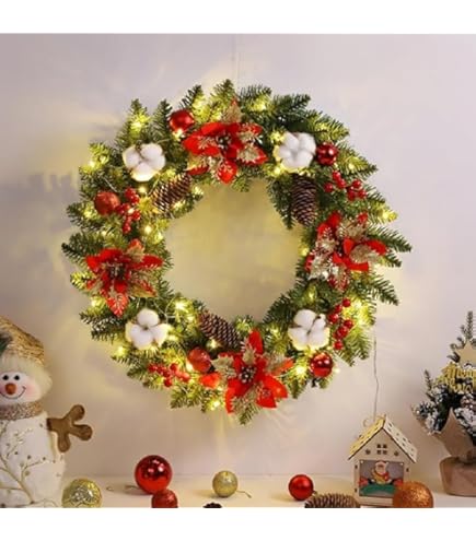 Amazon.co.jp: nicojoy クリスマスリース 玄関ドア用 直径40cm LED