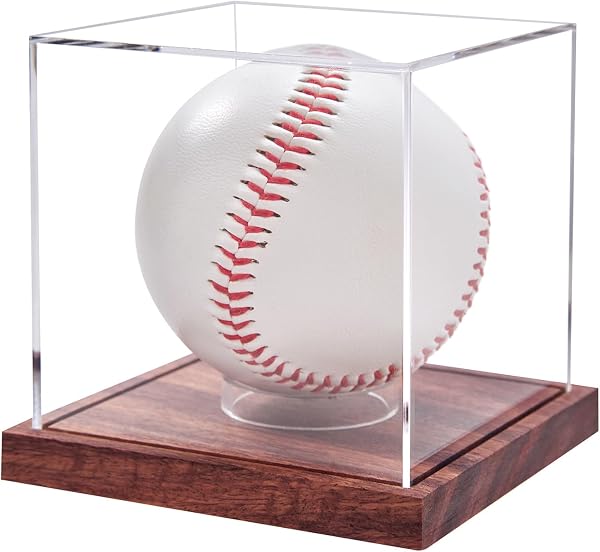 Baseball Display Case This is a clear cube-shaped tennis ball holder that requires no assembly, featuring a baseball display case with a sturdy wooden base. It is a signed baseball stand box for a - 1