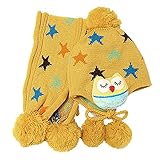 【SEBLES】ベビー服 ニット帽 マフラー アクセサリー あったか 防寒 冬 ボンボン 8ヶ月～4歳 キッズ 赤ちゃん(イエロー)
