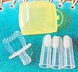 おしゃぶり ベビーソフト歯ブラシ3個セット&シリコンおしゃぶり イエローのカーケース入り オーラルケアギフトセット2種類組み