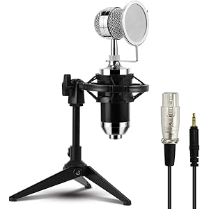 SINZON スマホ用マイク PC用マイク コンデンサーマイク 卓上 3.5mm パソコン カラオケ 三脚 ポップガード…