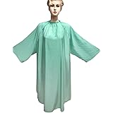 カットクロス 袖付しわ加工 ケープ 散髪 マント 美容室 理容室 大きい椅子対応 マジックテープ 美容院 プロ用 大人 子供 ヘアサロン セルフカット セルフカラー (グリーン)