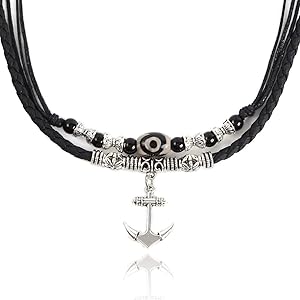 [ティーアイル]チョーカー メンズ ネックレス レザー 長さ調整可能 専用ポーチ付き(アンカーペンダント)