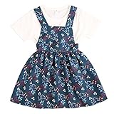Cutelove 女の子　キッズ　ベビー服　春夏秋　白い半袖Tシャツ＆ストラップドレス　フラワープリント　花柄　二点セット　カジュアル　プリンセス　韓国風　90％綿