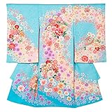 女の子初着 お宮参り着物 ポリエステル 水色 花づくし