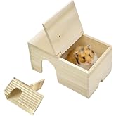 SensaBliss ハムスター ハウス 木製 隠れ家 うさぎ小屋 モルモット・ハリネズミ・リス用 覗ける 丈夫 暖房 組立不要 掃除しやすい 小動物シェルター 寝床 巣箱 遊具 飼育ケージ内装