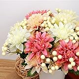 LuxBene(TM) 高品質のシルクフラワーヨーロッパ1ブーケ人工花は鮮やかなフェイクリーフ結婚式ホームパーティーの装飾B27秋