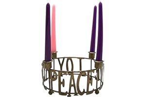 Hope, Peace, Joy, and Love Tabletop Advent Wreath Candle Holder, Traditional Christmas 2022 Decorations, 8 Inches Diameter