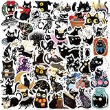 かわいい猫 ステッカー50枚 セットブラックおしゃれねこステッカー防水可愛いシール DIY 手帳 シールスノーボード スーツケース ギター 車 自転車 水筒 スケートボード バイク ヘルメット パソコン 携帯ノート