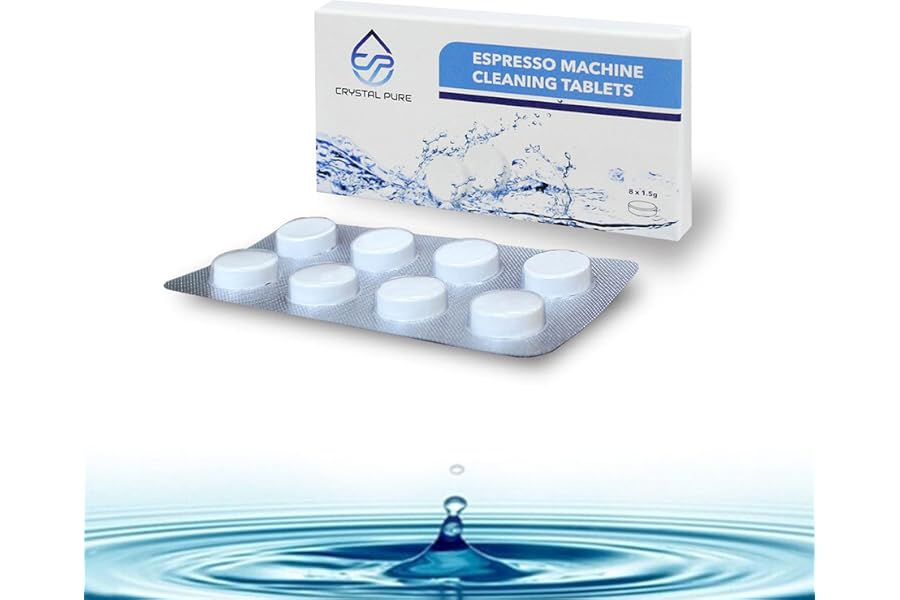 CRYSTAL PURE 8 Cleaning Tablets Compatible with Breville Saeco Delonghi Jura Espresso Coffee Machine
