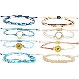 8PcsSummer Bracelets for Women,Handmade Waterproof Adjustable Braided Rope Anklets for Teen Girls Boho Jewelry Gifts