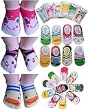 BS? 5 Pairs Age 0-2 Newborn Baby Toddler Anti Slip Skid Socks + Gift bag + Gift Card, Stripes No-Sho