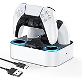NEWDERY PS5 コントローラー 充電スタンド 急速充電 2台同時充電可能 置くだけ充電可能 過充電防止 USB-Cケーブル付属 LED指示ランプ付き ホワイト