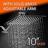 HotelSpa Giant 10" Stainless Steel Rainfall Square Showerhead with Solid Brass Adjustable Extension 