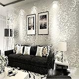 QihangハイグレードFlocking Victorianダマスク/エンボス加工壁紙ロールシルバーとグレー色0.53 M * 10 m = 5.3sqm