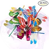 BENECREAT 20pcs蝶飾り20pcsトンボ飾り ガーデンオーナメント 蝶の装飾 植木鉢の装飾 庭装飾 カラフル